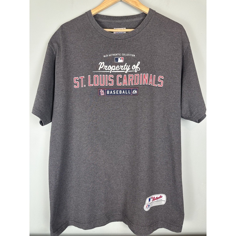St Louis Cardinals Majestic MLB T Shirt Mens Large Gray Short Sleeve Graphic